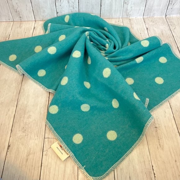David Fussenegger Teal Blue Polka Dot Reversible Cotton Baby Blanket - Picture 9 of 9